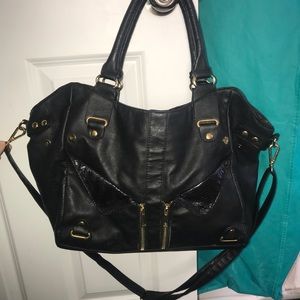 Black Leather Crossbody Tote Handbag